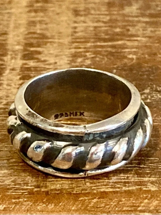 Sterling Silver 925 Mexico Rope Spinner Ring Size 7 - Picture 5 of 15